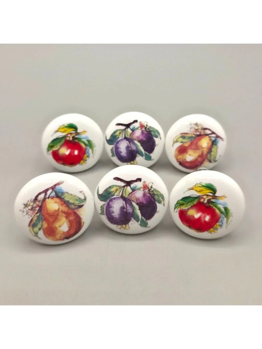 Fruit-Themed Ceramic Drawer Knobs With Screws Apples Pears Plums Liberty 1.5